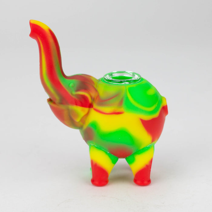 4.5" elephant Silicone hand pipe with glass bowl-Assorted