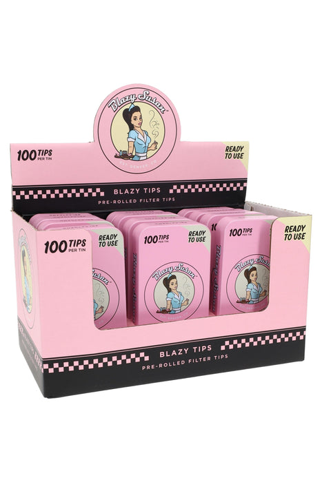 Blazy Susan Pre-Rolled Filter Tips – Pink – 100/Tin – 12-Count Display