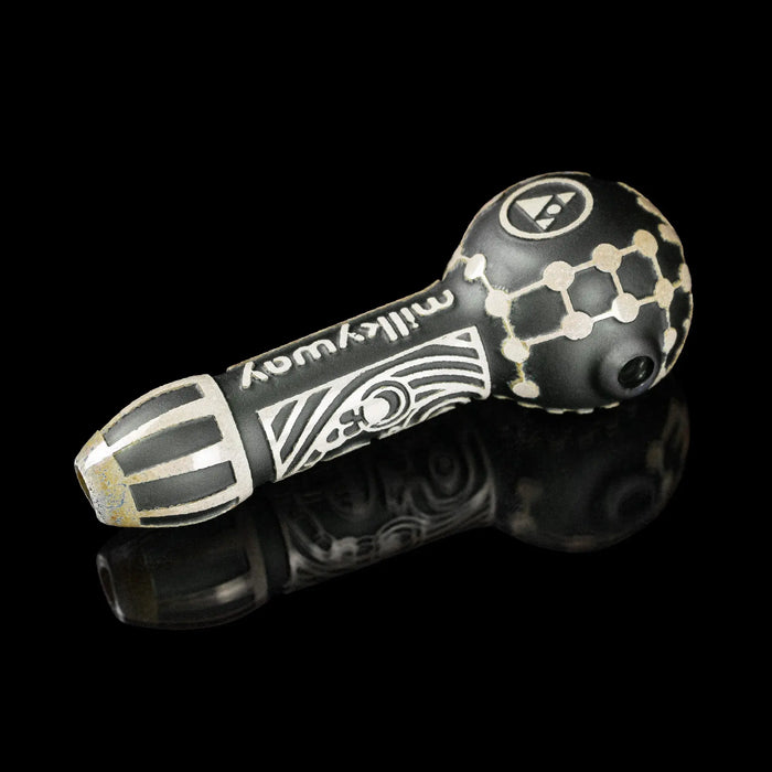 Maya Face in Color Black Frit Hand Pipe