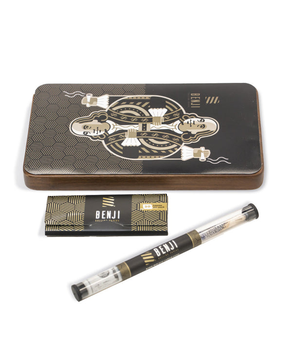 Benji OG Walnut Rolling Tray with Magnetic Lid, Papers, and Cones