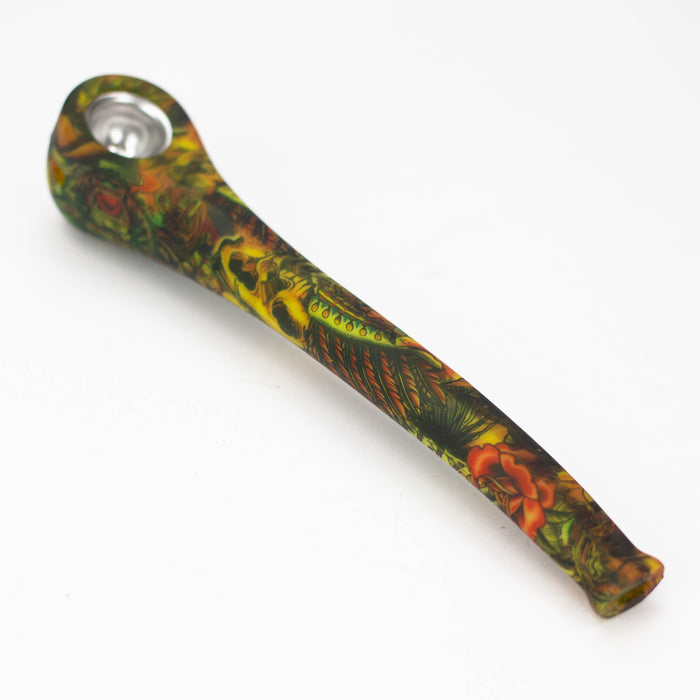 9" Silicone graphic hand pipe with metal bowl