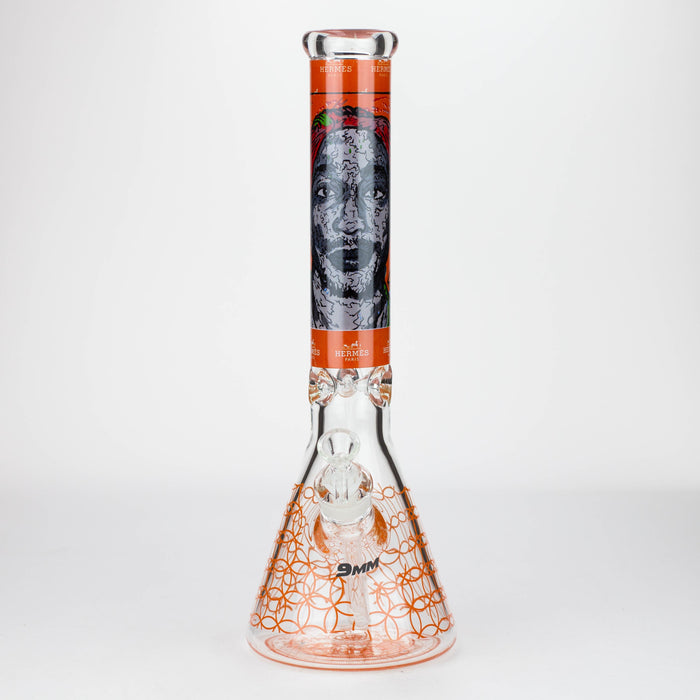 15.5"  9 mm Graphic glass water bong [GB-T-2117]