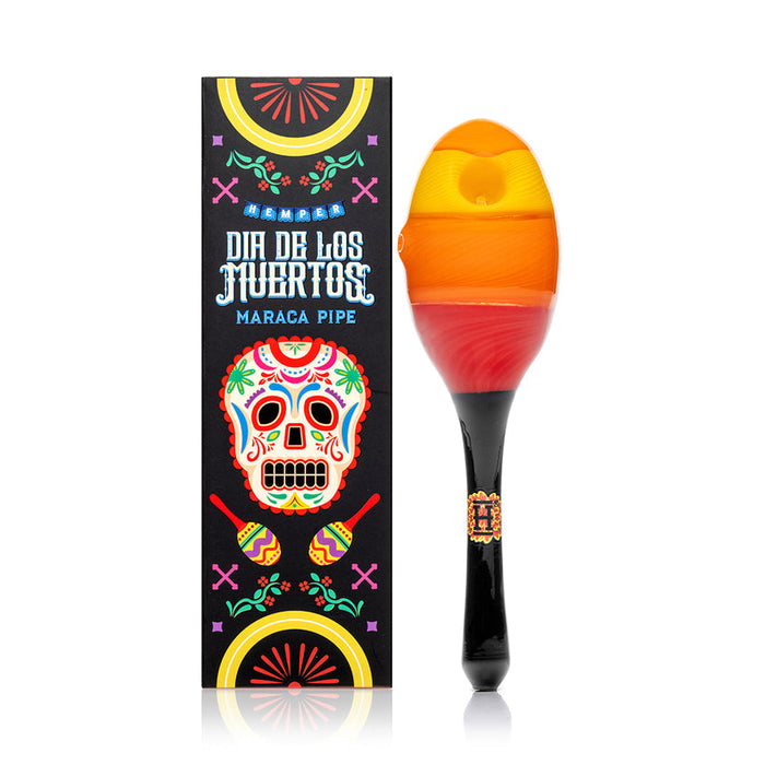 Hemper Dia De Los Muertos Maraca Glass Hand Pipe – 6″