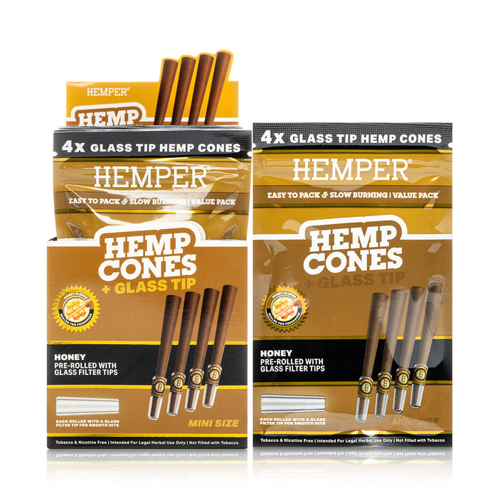 Pre-Rolled 4PK Mini Size Glass Tipped Hemp Cones | 12ct Display