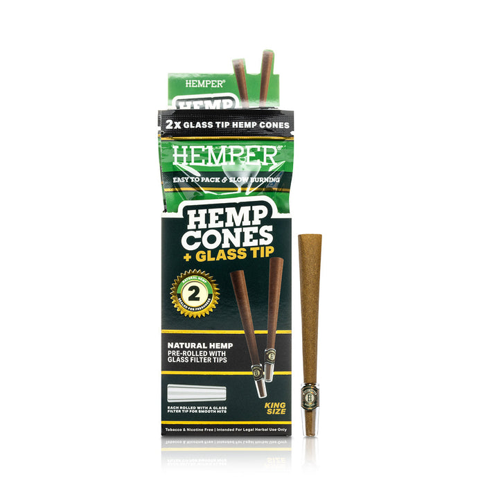 Pre-Rolled King Size Glass Tipped Hemp Cones | 2PK