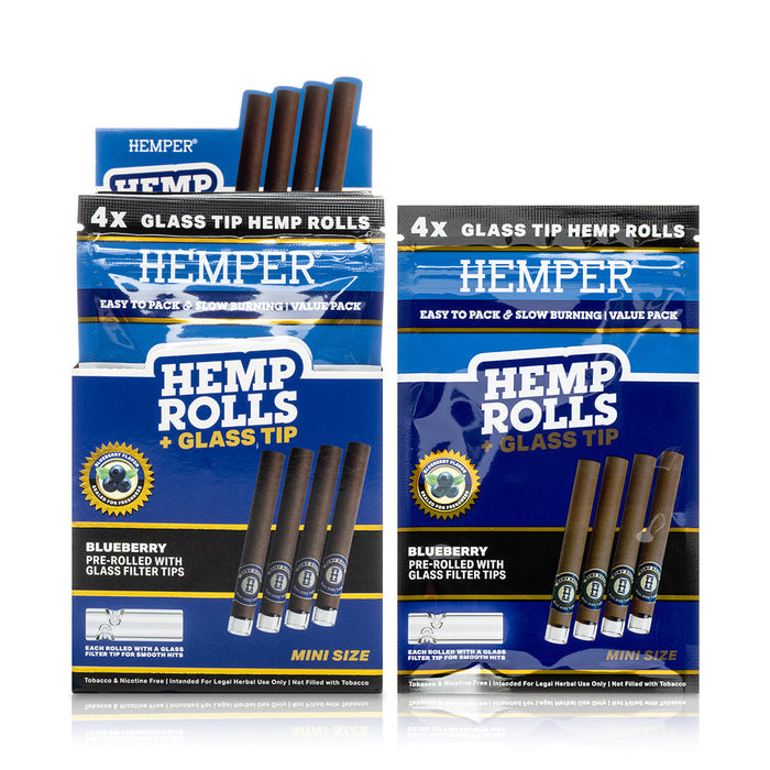 Pre-Rolled Mini Size Glass Tipped Hemp Rolls | 4PK Display