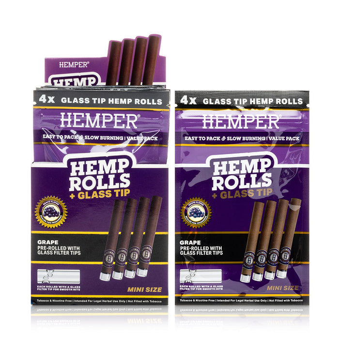 Pre-Rolled Mini Size Glass Tipped Hemp Rolls | 4PK Display