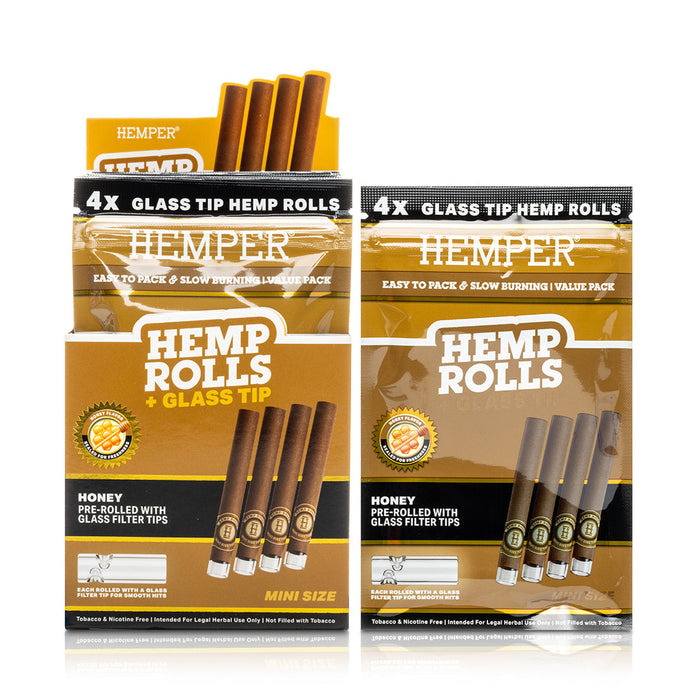 Pre-Rolled Mini Size Glass Tipped Hemp Rolls | 4PK Display