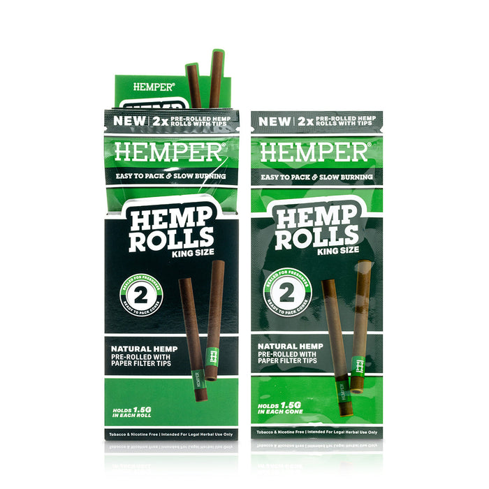 Pre-Rolled King Size Paper Tip Hemp Rolls | 2PK Display