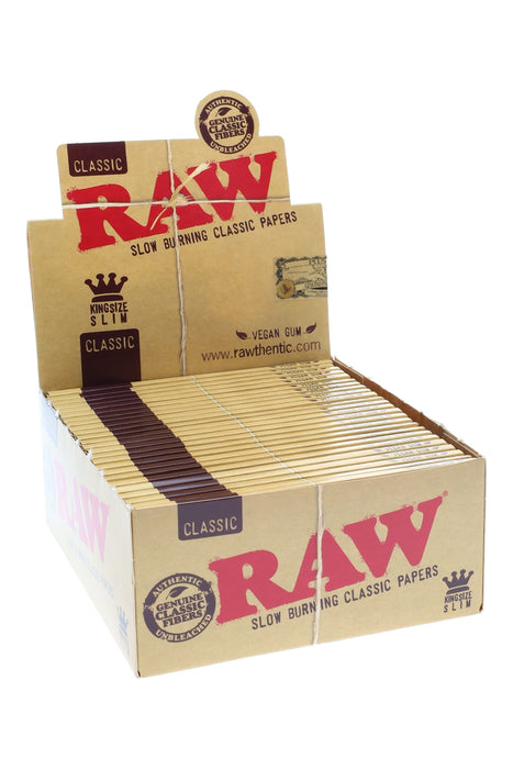RAW King Size Slim Rolling Papers – 32 Leaves – 50-Pack Box