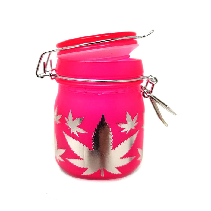 AIRTIGHT GLASS SILVER LEAVES STASH JAR WITH CLAMP LID