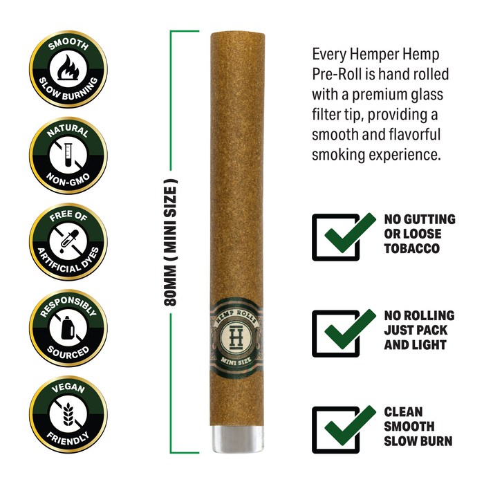 Pre-Rolled Mini Size Glass Tipped Hemp Rolls | 4PK