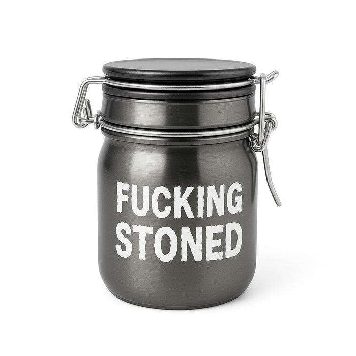 FUCKING STONED AIRTIGHT GLASS MINI HERB STORAGE JAR