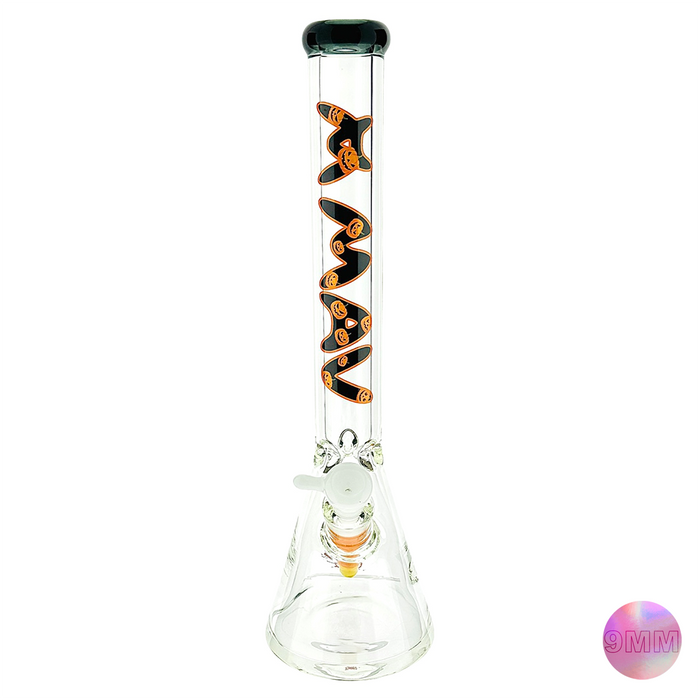 18" x 9mm Halloween Special Drop 18" 9mm Beaker Bong Black Top Pumpkin