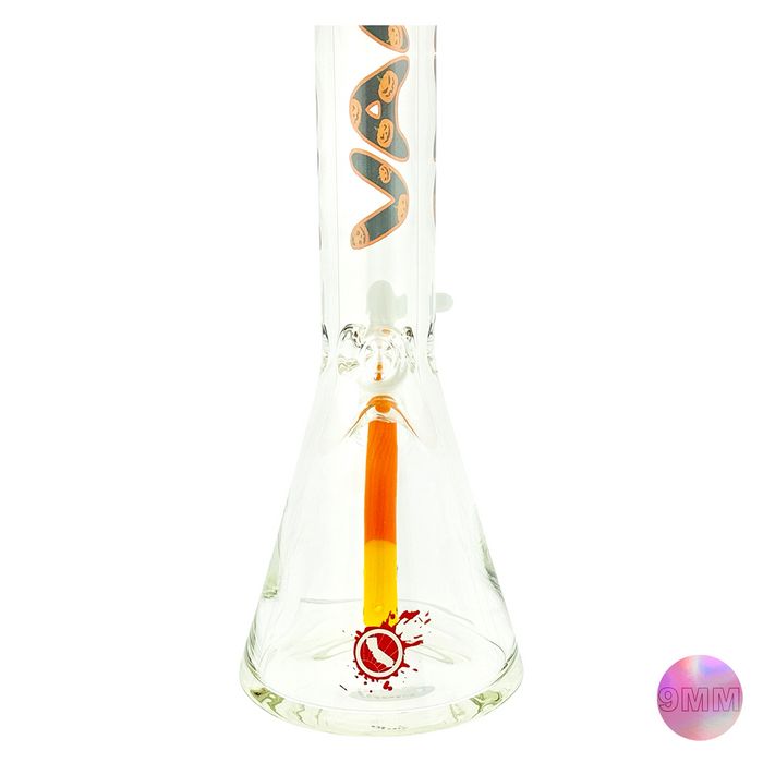 18" x 9mm Halloween Special Drop 18" 9mm Beaker Bong Black Top Pumpkin
