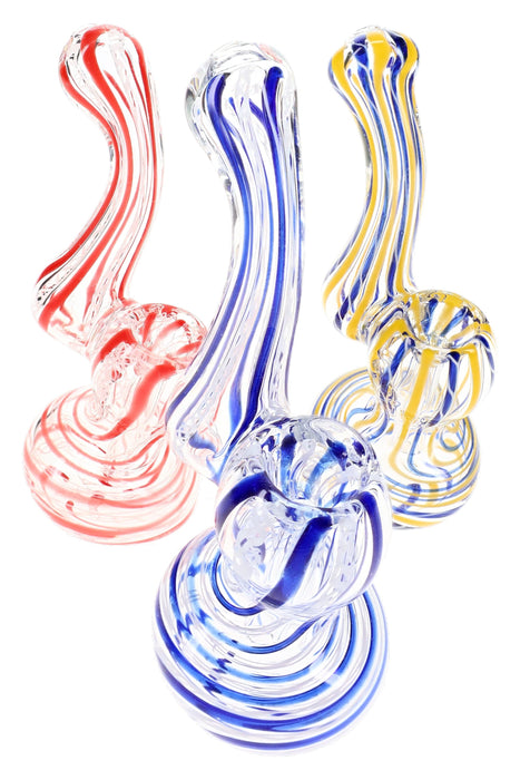 Clear Striped Glass Sherlock Bubbler “Ribbon Rise” – 4″ – Assorted