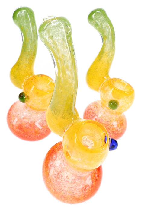 Mini Rasta Frit Glass Sherlock Bubbler “Mango Curl” – 4″ – Assorted