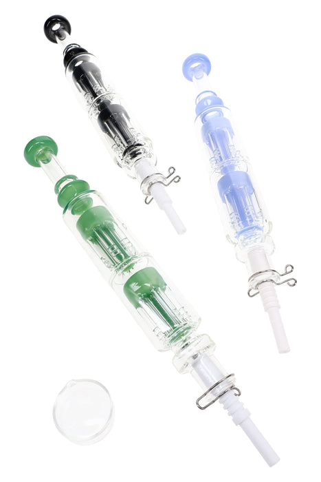 Glass Double Tree Perc Dab Straw “Twin Timber” – 9½″ – Assorted Colors