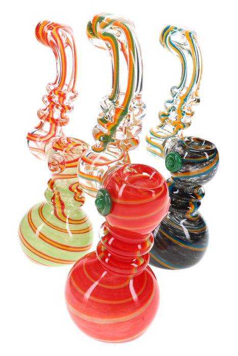 Swirl Striped Frit Sherlock Bubbler “Ribbon Riddle” – 7½″ – Assorted Colors