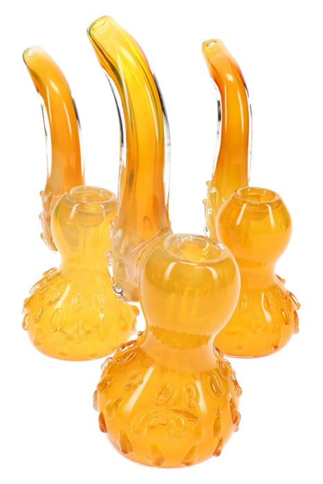 Gold Fumed Marbled Glass Sherlock Bubbler “Honeycomb” – 6″