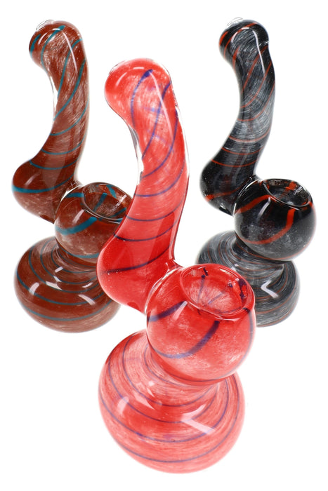 Swirl Striped Frit Glass Sherlock Bubbler “Candy Hook” – 4″ – Assorted Colors