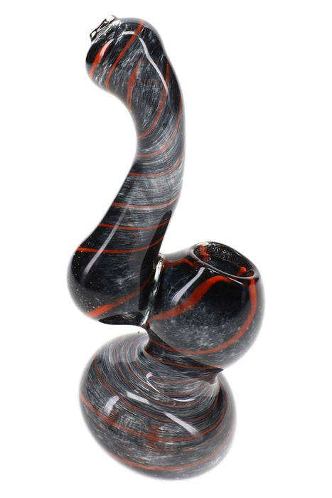 Swirl Striped Frit Glass Sherlock Bubbler “Candy Hook” – 4″ – Assorted Colors