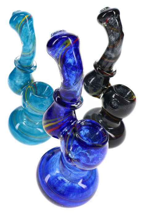Rasta Striped Frit Glass Sherlock Bubbler “Mini Sway” – 4″ – Assorted Colors