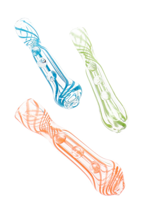 Clear Swirl Striped Glass Chillum “Ribbon Runner” – 3″ – Assorted Colors