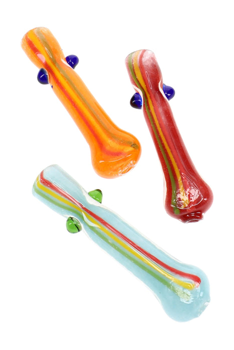 Rasta Stripe Frit Glass Chillum “Reggae Rocket” – 3″ – Assorted Colors