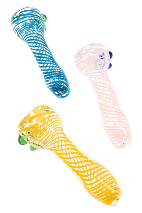 Clear Swirl-Striped Glass Chillum “Pocket Cyclone” – 3″ – Assorted Colors