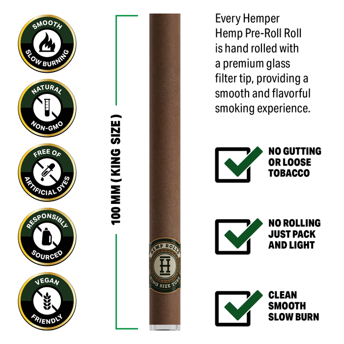 Pre-Rolled 2PK King Size Glass Tipped Hemp Rolls | 12ct Display