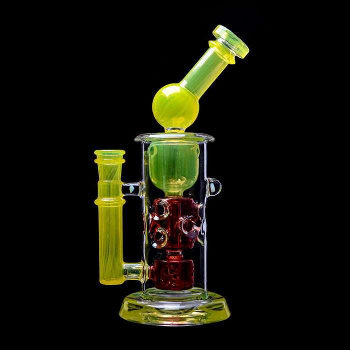 Calibear Kickback Straight Fab Torus Dab Rig | 8.5" Opal-Encased Glass Rig with Seed of Life Perc