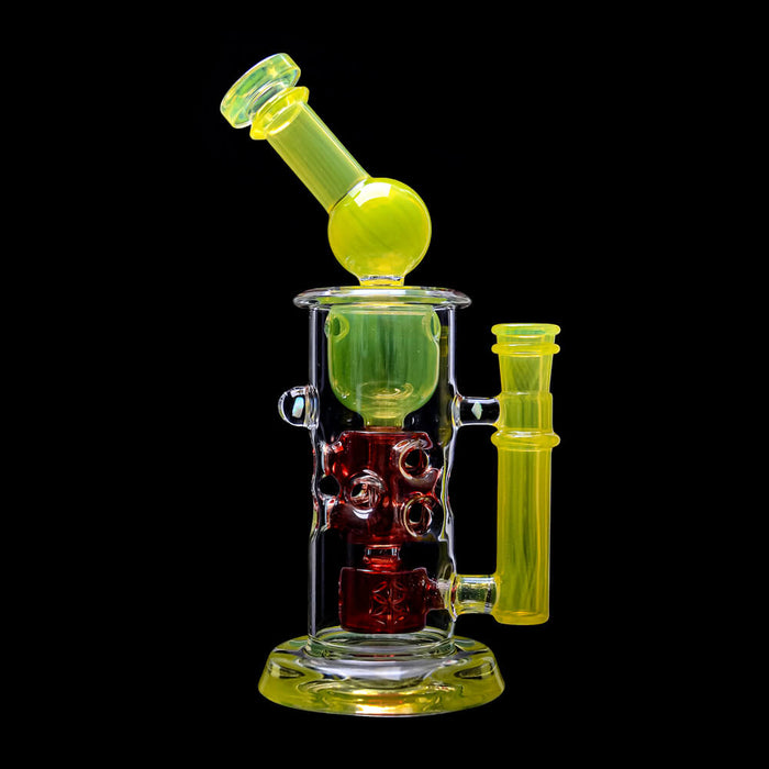 Calibear Kickback Straight Fab Torus Dab Rig | 8.5" Opal-Encased Glass Rig with Seed of Life Perc