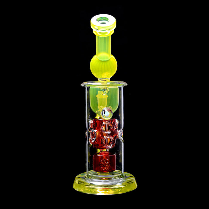 Calibear Kickback Straight Fab Torus Dab Rig | 8.5" Opal-Encased Glass Rig with Seed of Life Perc