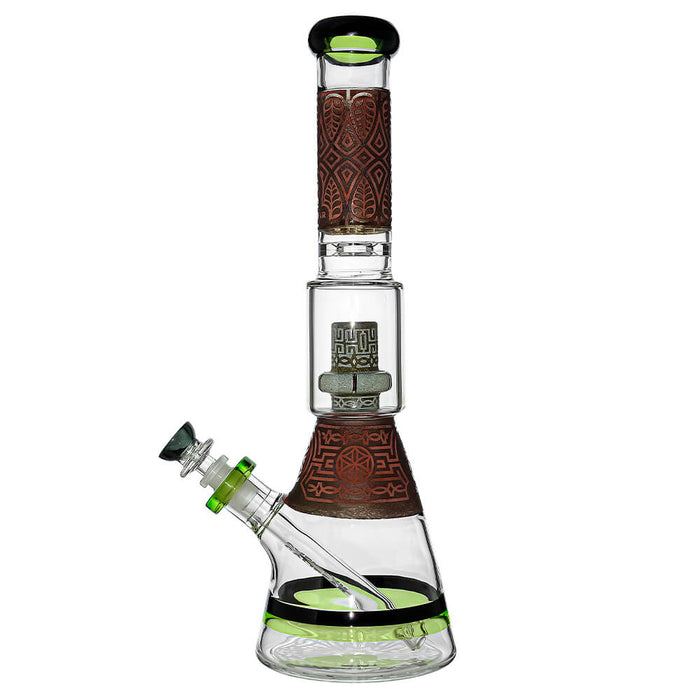 Calibear Etched Geometric Beaker Water Pipe Combo Box | Handmade Glass Bong