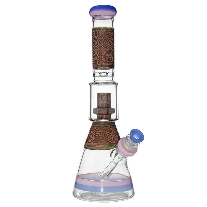 Calibear Etched Geometric Beaker Water Pipe Combo Box | Handmade Glass Bong