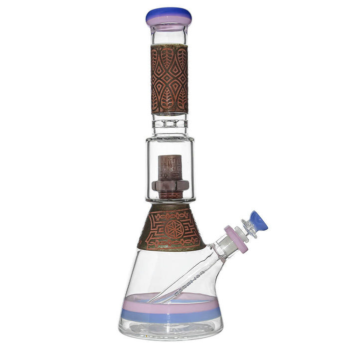Calibear Etched Geometric Beaker Water Pipe Combo Box | Handmade Glass Bong