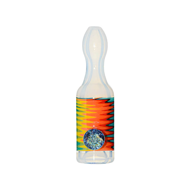 Calibear Premium Glass Chillum Pipe W/ Wigwag Swirls & Dichro Marble