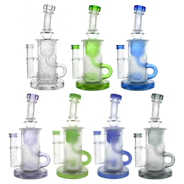 Calibear Sandblasted Klein Recycler Dab Rig with Seed of Life Perc – 8” Glass Rig