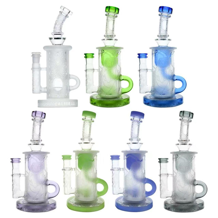 Calibear Sandblasted Klein Recycler Dab Rig with Seed of Life Perc – 8” Glass Rig