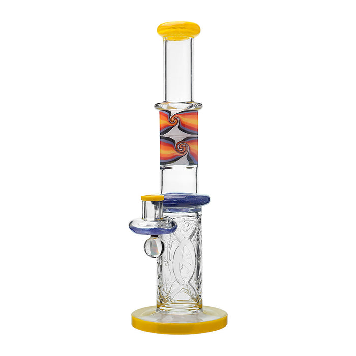 Calibear Wigwag Wall Perc Glass Bong with Encased Opal | 11.8" Artistic Pipe