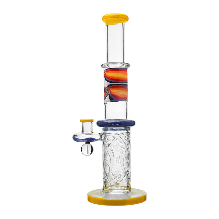 Calibear Wigwag Wall Perc Glass Bong with Encased Opal | 11.8" Artistic Pipe
