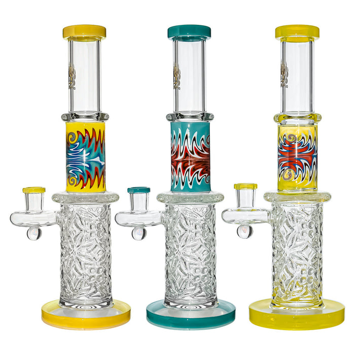 Calibear Wigwag Wall Perc Glass Bong with Encased Opal | 11.8" Artistic Pipe