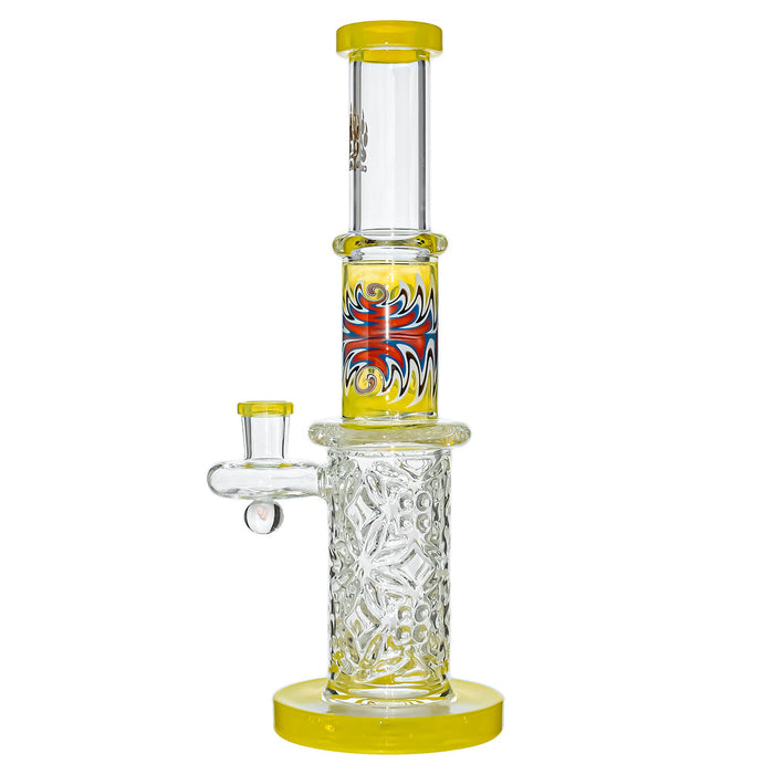 Calibear Wigwag Wall Perc Glass Bong with Encased Opal | 11.8" Artistic Pipe