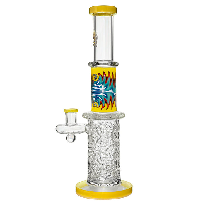 Calibear Wigwag Wall Perc Glass Bong with Encased Opal | 11.8" Artistic Pipe
