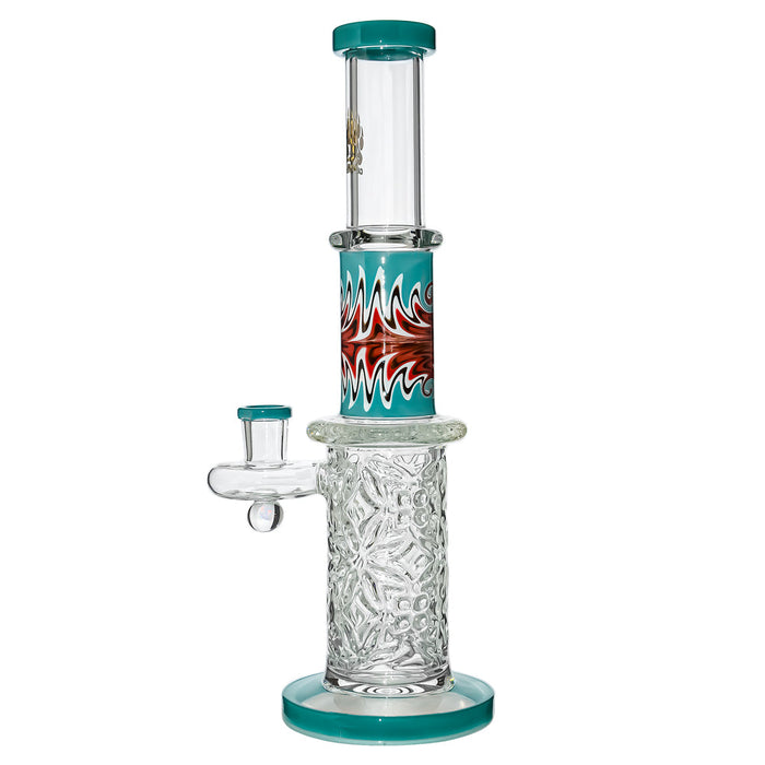Calibear Wigwag Wall Perc Glass Bong with Encased Opal | 11.8" Artistic Pipe