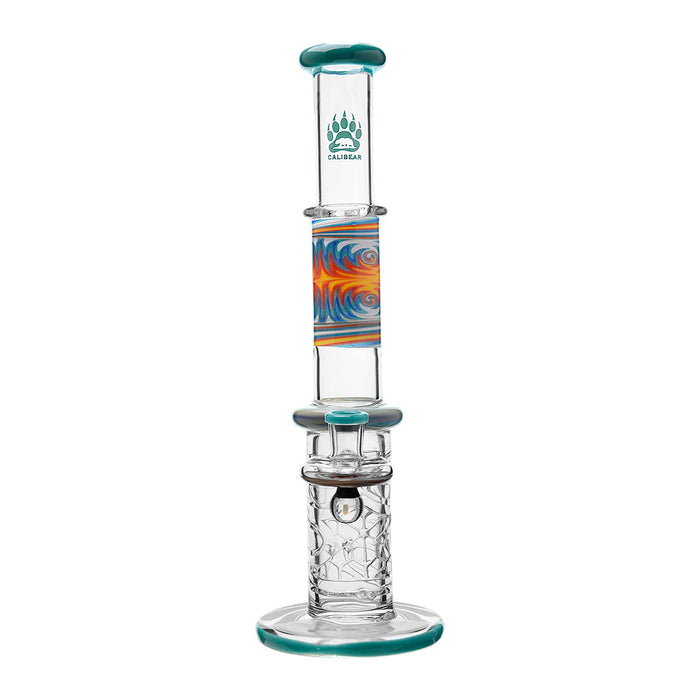 Calibear Wigwag Wall Perc Glass Bong with Encased Opal | 11.8" Artistic Pipe