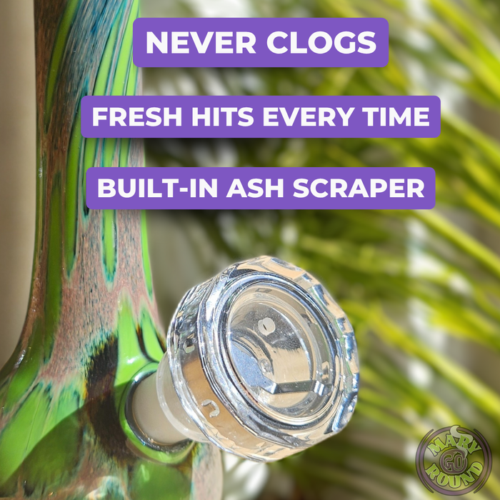 Anti-Clog 14mm Bong Bowl with Built-in Scraper & Rotating Lid Glass