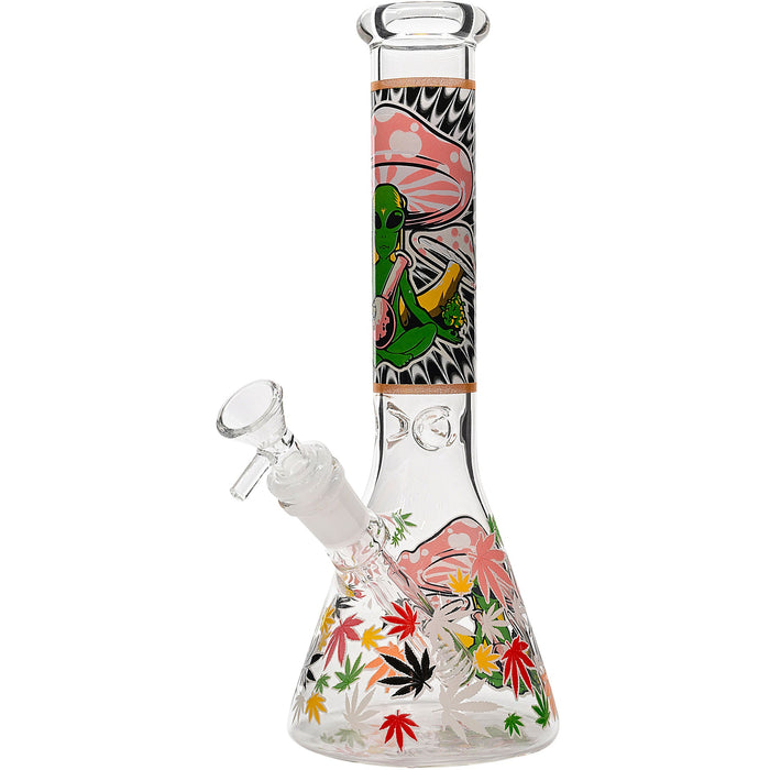 Aliens And Hemp Leaves Glow Glass Beaker Water Pipe-10"