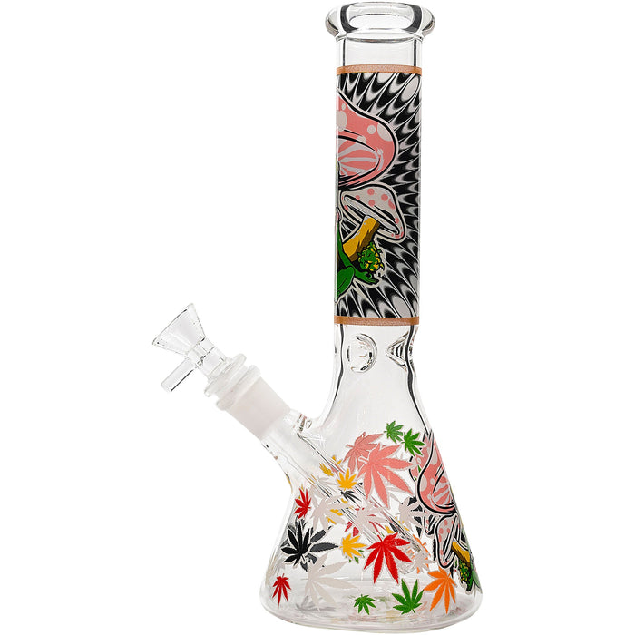 Aliens And Hemp Leaves Glow Glass Beaker Water Pipe-10"